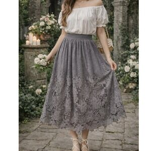Smoky Violet Lace Midi Skirt Size S/M Romantic Cottagecore Boho Feminine